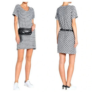 Rag & Bone Striped T-Shirt Mini Dress Large Gray Black Jersey Nautical Old Money